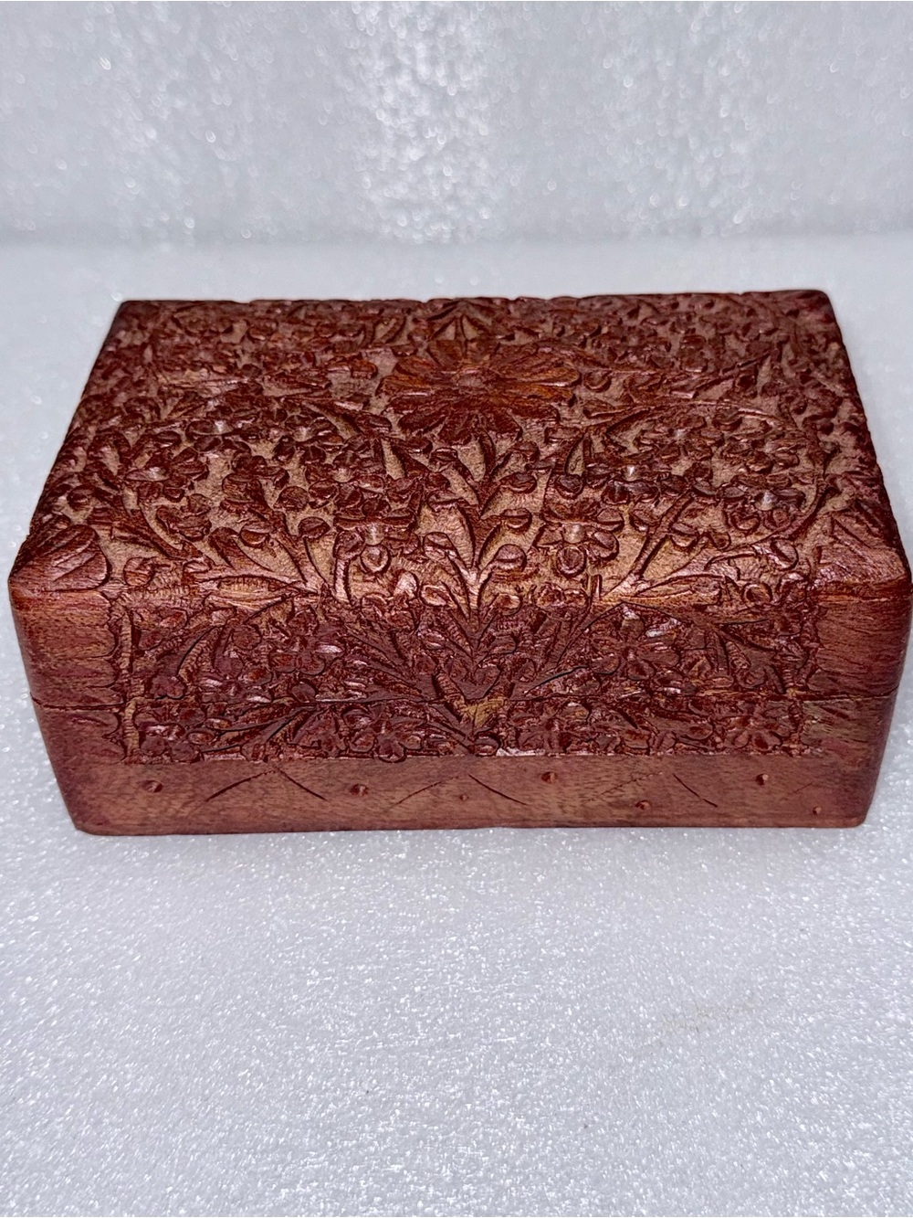 Vintage Hand Carved Wooden Floral Jewelry Box- Made In India